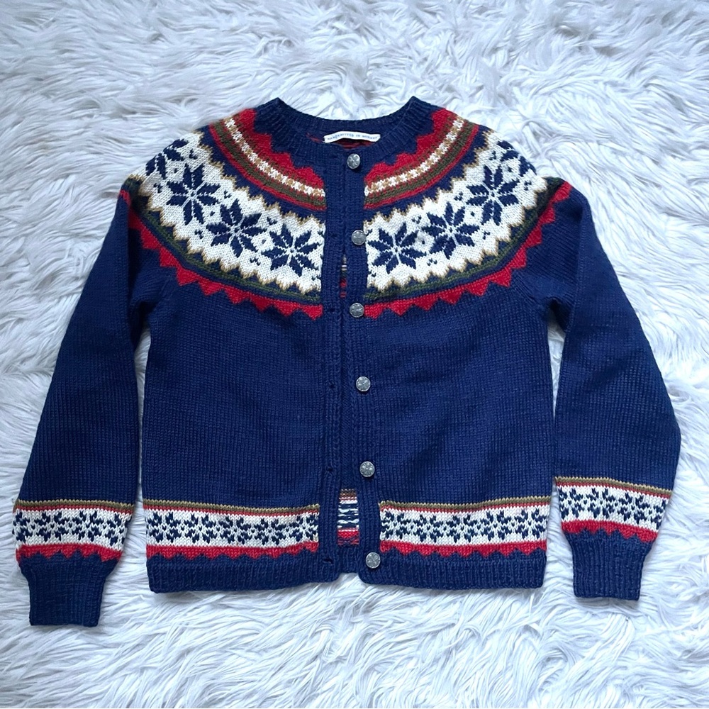 Vintage Sweater Norwegian Hand Knit Cardigan Fair Isle Sweater Cabincore Cozy